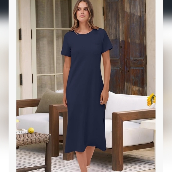 Navy Blue T-Shirt Dress With Pockets NWT - Picture 5 of 16